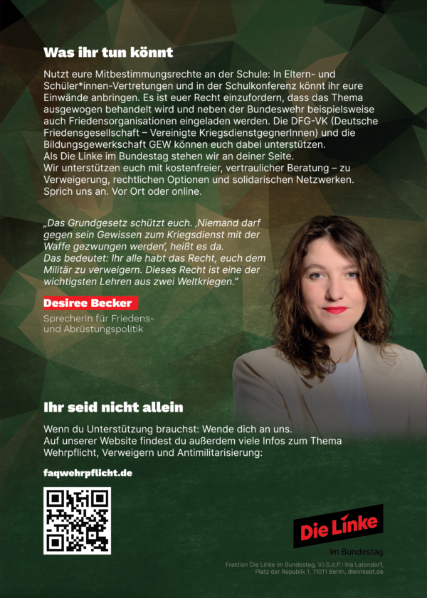 260422_Bundeswehr_Flyer_Druck_4 »Bundeswehr raus aus unseren Schulen!«